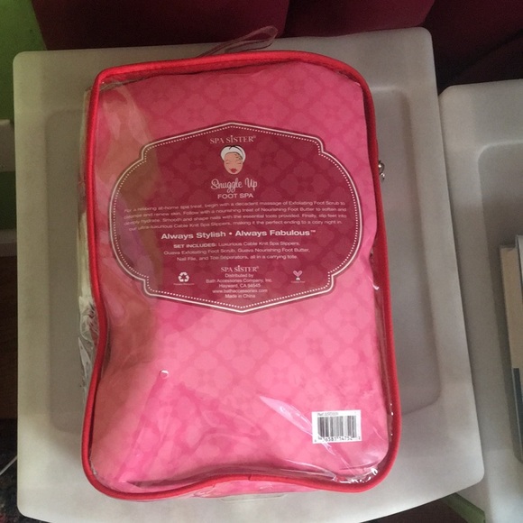 Spa Sister Snuggle-Up Foot Spa Cable Knit Slippers, Red Guava Chiffon - Picture 4 of 7